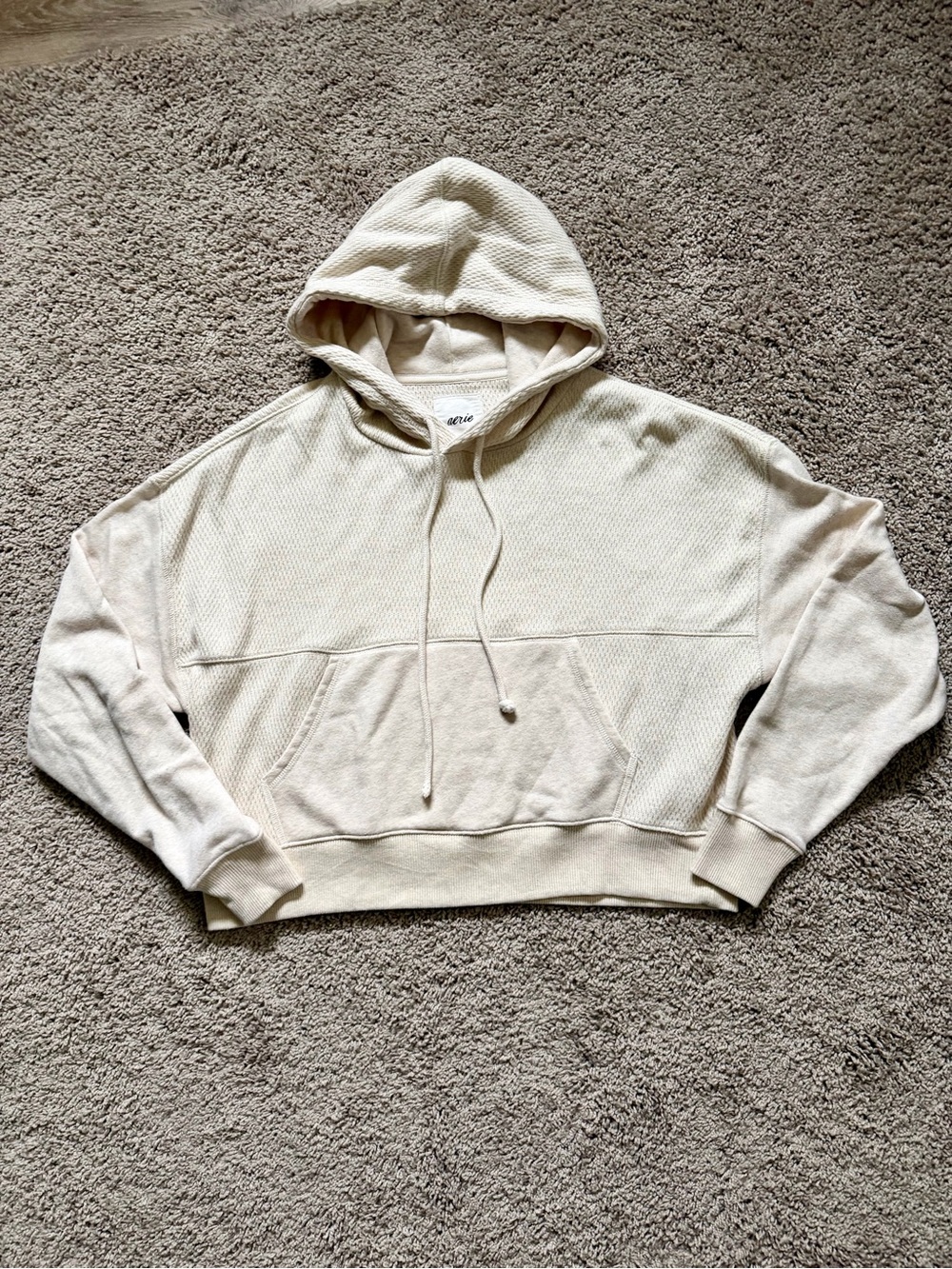 Aerie Hooded Waffle-Knit cropped Sweatshirt size XS